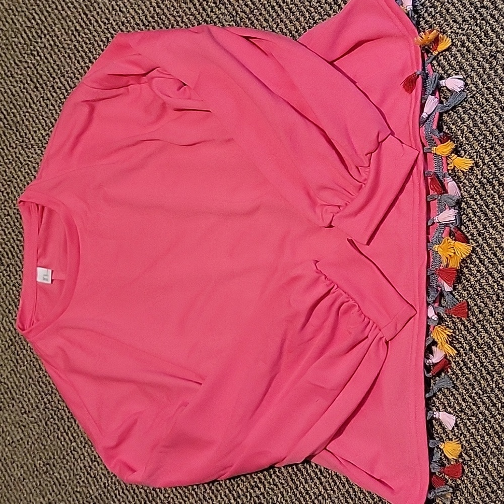SHEIN pink tassel sweatshirt swim beach bathing suit coverup